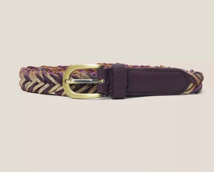 PLUM MULTI PLAITED LEATHER SKINNY BELT