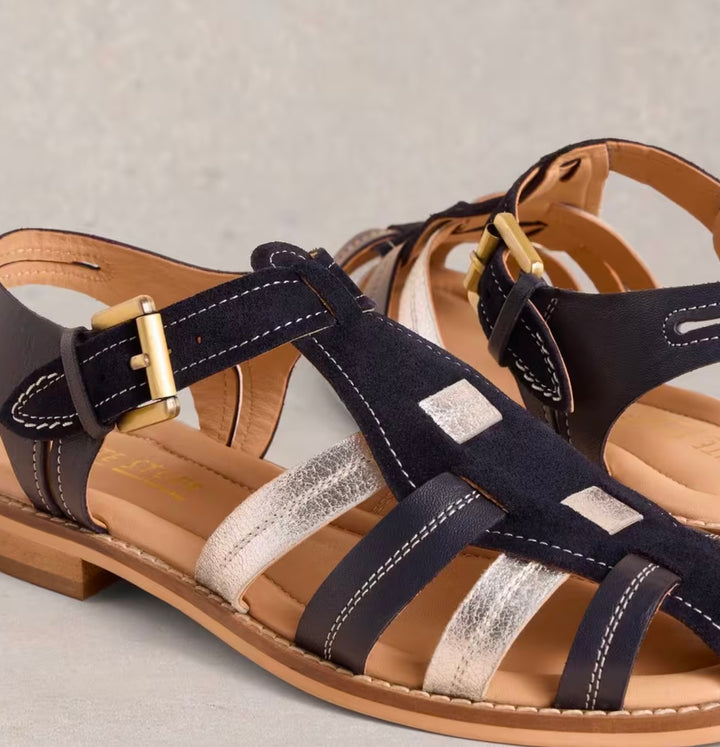 NAVY LEATHER ZARA FISHERMAN SANDAL
