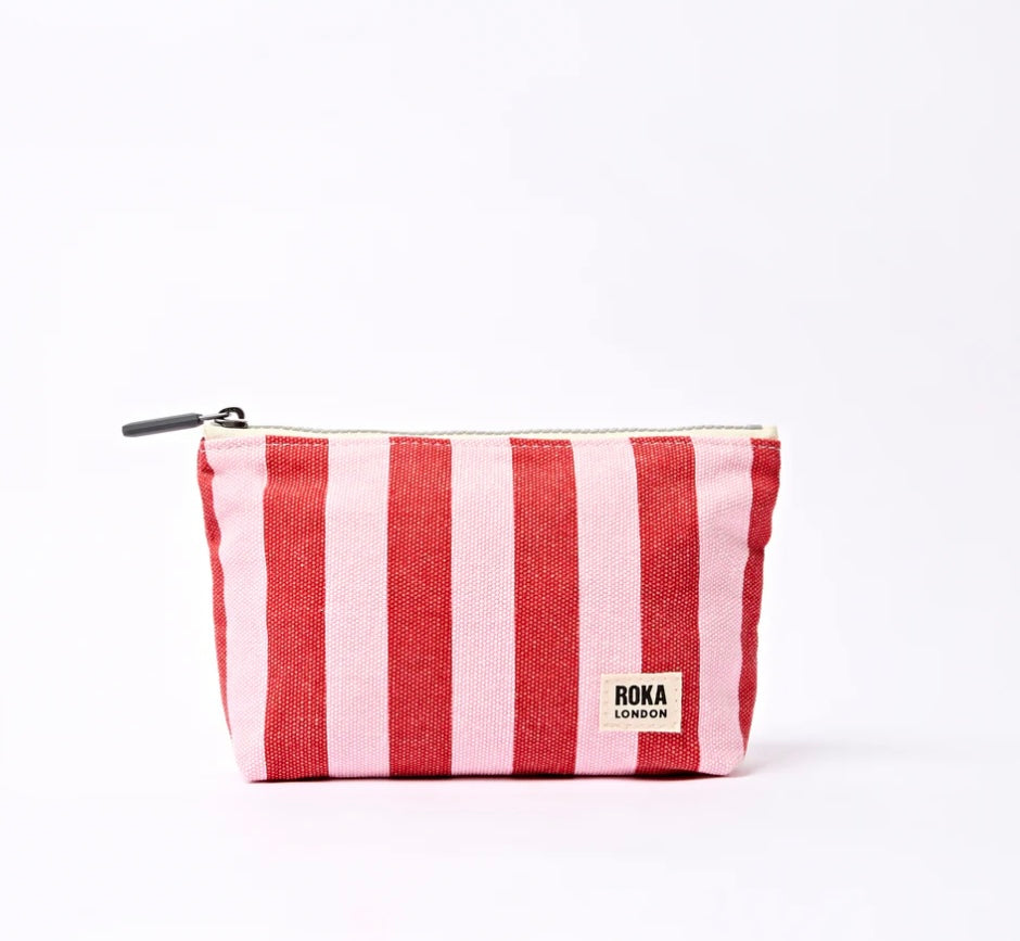 MAIDA VALE COTTON CANVAS POUCH SMALL STRAWBERRY STRIPE