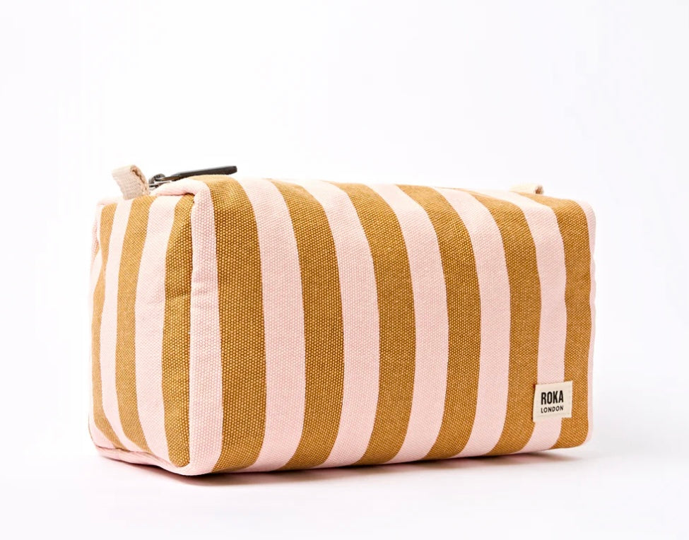 MAYFAIR COTTON CANVAS SMALL WASH BAG  ROSEGOLD STRIPE