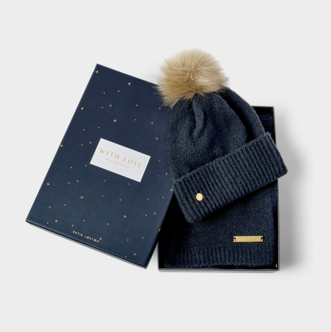 BOXED HAT & SCARF SET IN NAVY