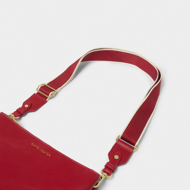 STRIPE CANVAS BAG STRAP IN GARNET