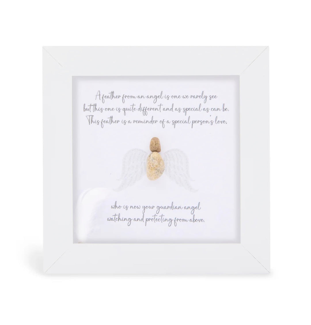 Mini Pebble - White - Guardian Angel - A feather from an angel Poem