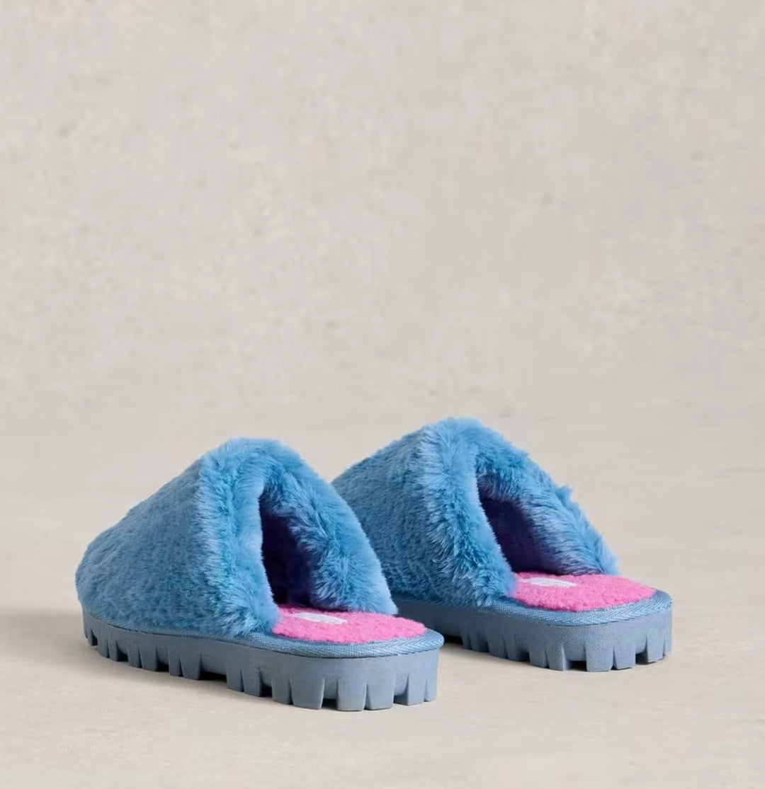 BRIGHT BLUE FAUX FUR SLIPPER MULE