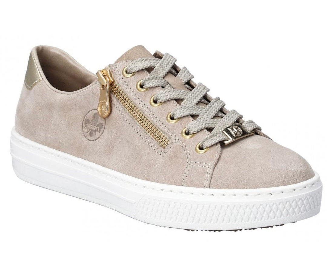 BEIGE LACE UP ZIP DEATIL TRAINER