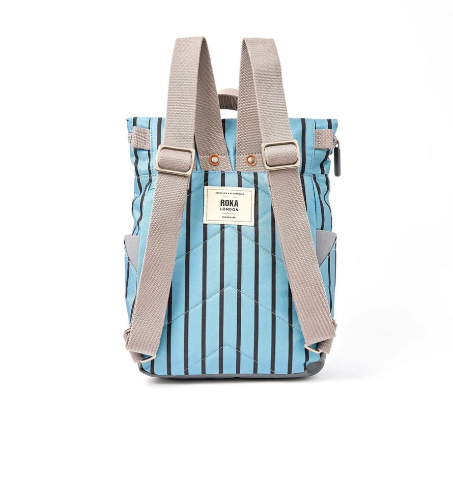 CANFIELD B SMALL RECYCLED CANVAS BLUE STRIPE BACKPACK