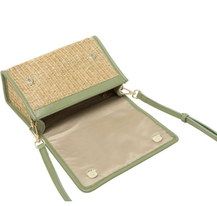 STRAW FLAP OVER CROSSBODY BAG OLIVE  12110