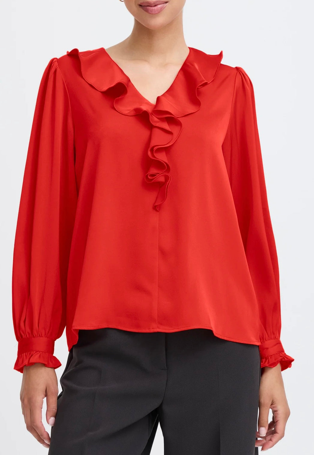 BARBADOS CHERRY FLAIR FRILL BLOUSE