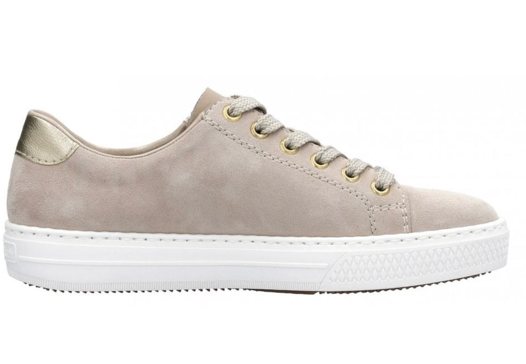 BEIGE LACE UP ZIP DEATIL TRAINER