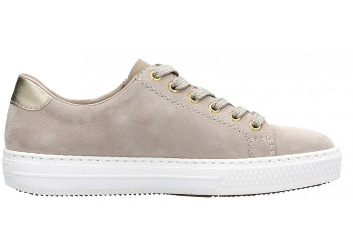 BEIGE LACE UP ZIP DEATIL TRAINER