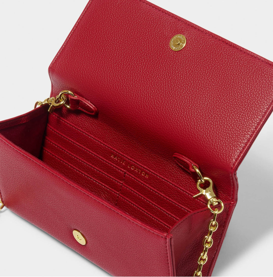 RUBI CHAIN CROSSBODY PURSE IN GARNET RED