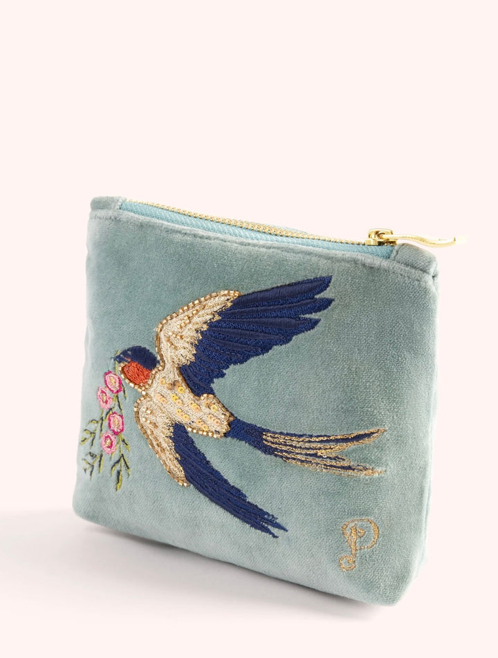 VELVET MINI POUCH SWOOPING SWALLOWS ICE