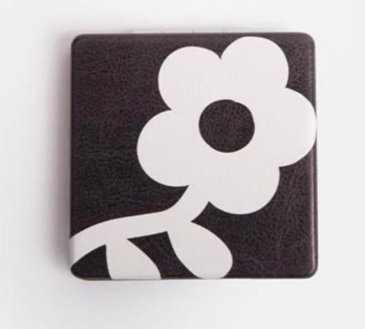 CHARCOAL MONO FLOWER SQUARE POCKET MIRROR