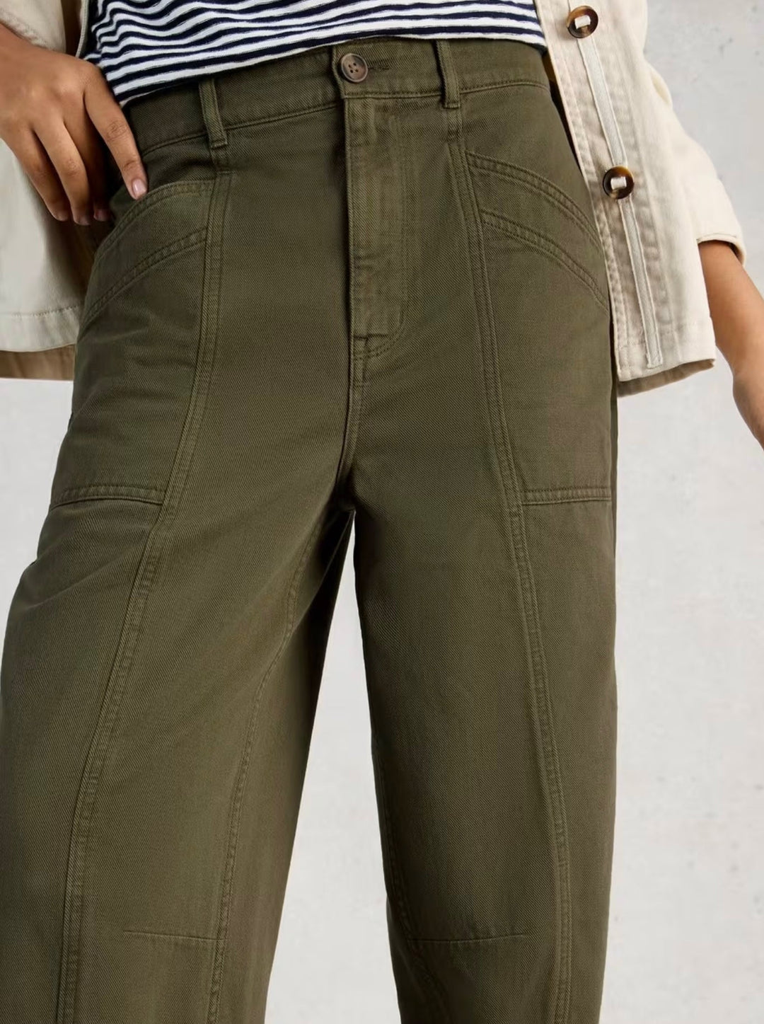 KHAKI GREEN AUBREY BARREL TROUSER