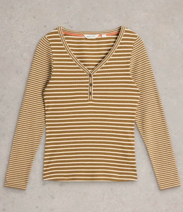 CHART MULTI HALLY RIB STRIPE HENLEY TOP