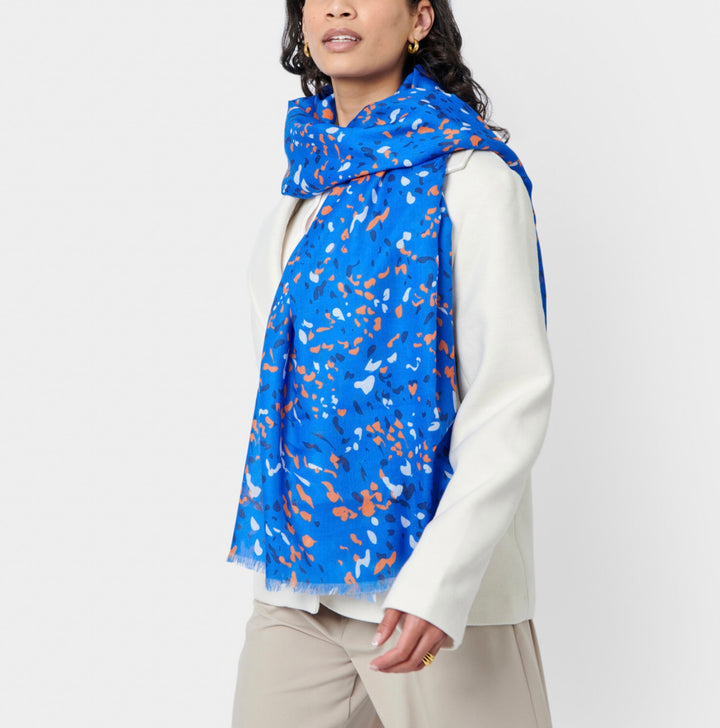 TERRAZZO PRINTED SCARF IN COBALT BLUE AND ORANGE