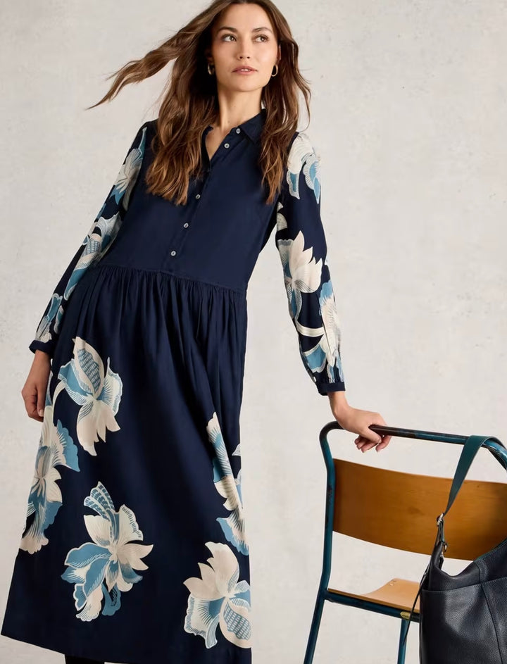 NAVY PRINT CLAIRE SHIRT DRESS