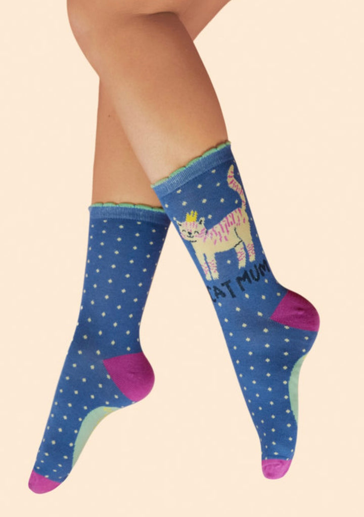 ROYAL BLUE CAT MUM ANKLE SOCKS