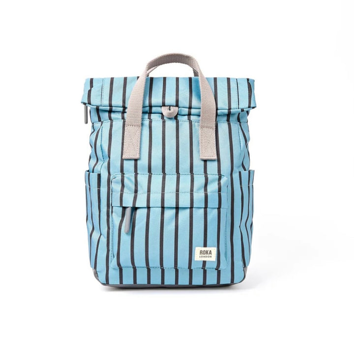 CANFIELD B SMALL RECYCLED CANVAS BLUE STRIPE BACKPACK