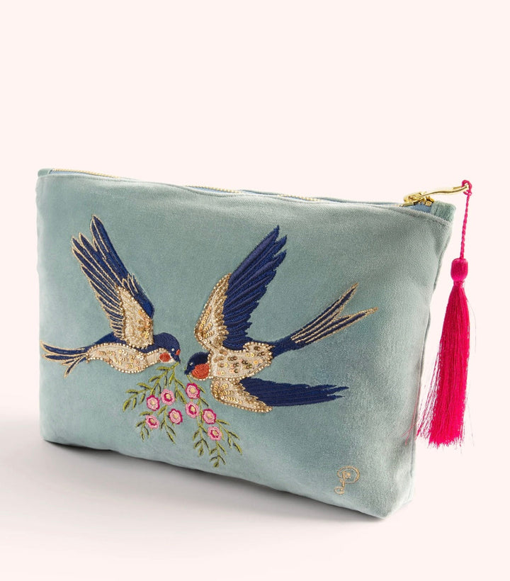 VELVET ZIP POUCH SWOOPING SWALLOW