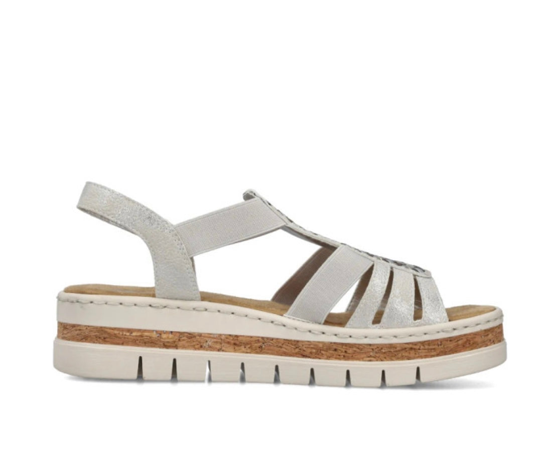 Rieker Women's Silver Wedge Sandals V4918-90