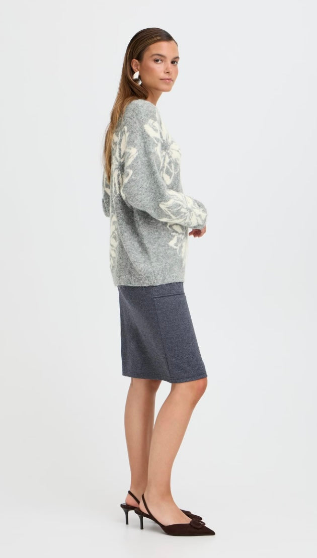 MID GREY MELANGE MIX OMEA FLOWER JUMPER