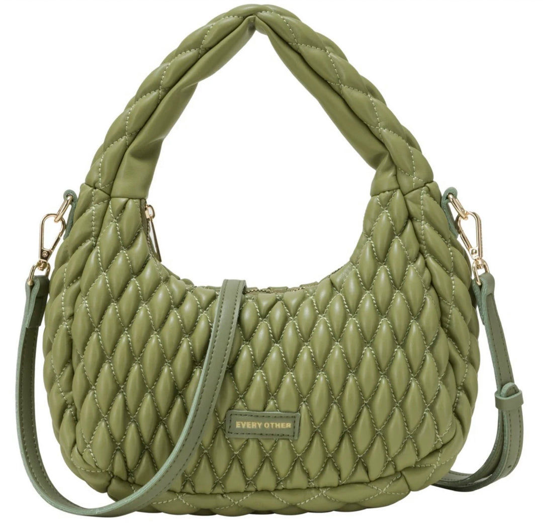 QUILTED GRAB/CROSSBODY BAG OLIVE  12161