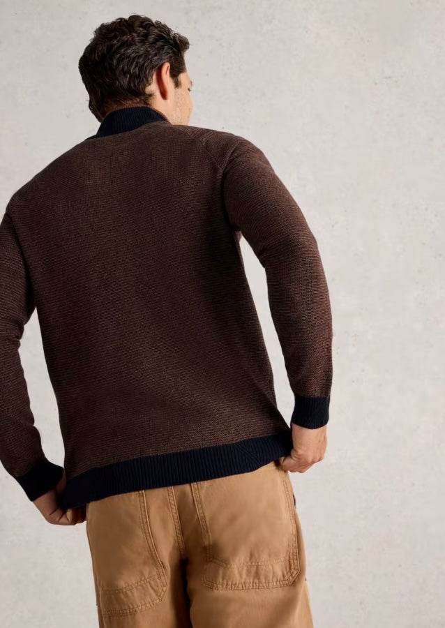BROWN MULTI NEWPORT MERINO JACQUARD FUNNEL JUMPER