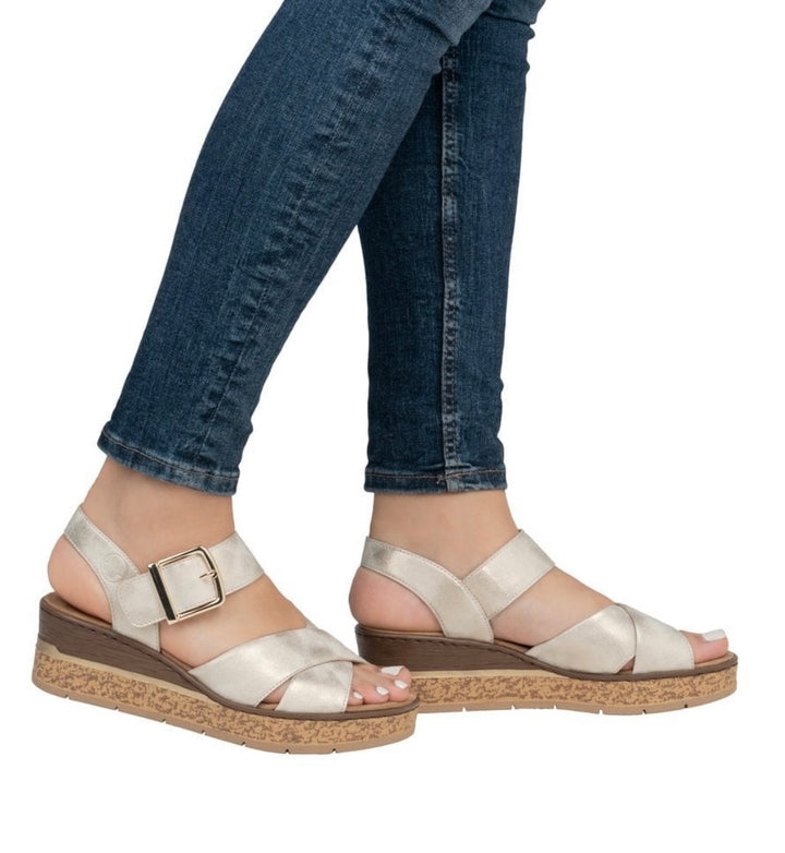 63795-60 BEIGE GOLD WEDGE SANDAL