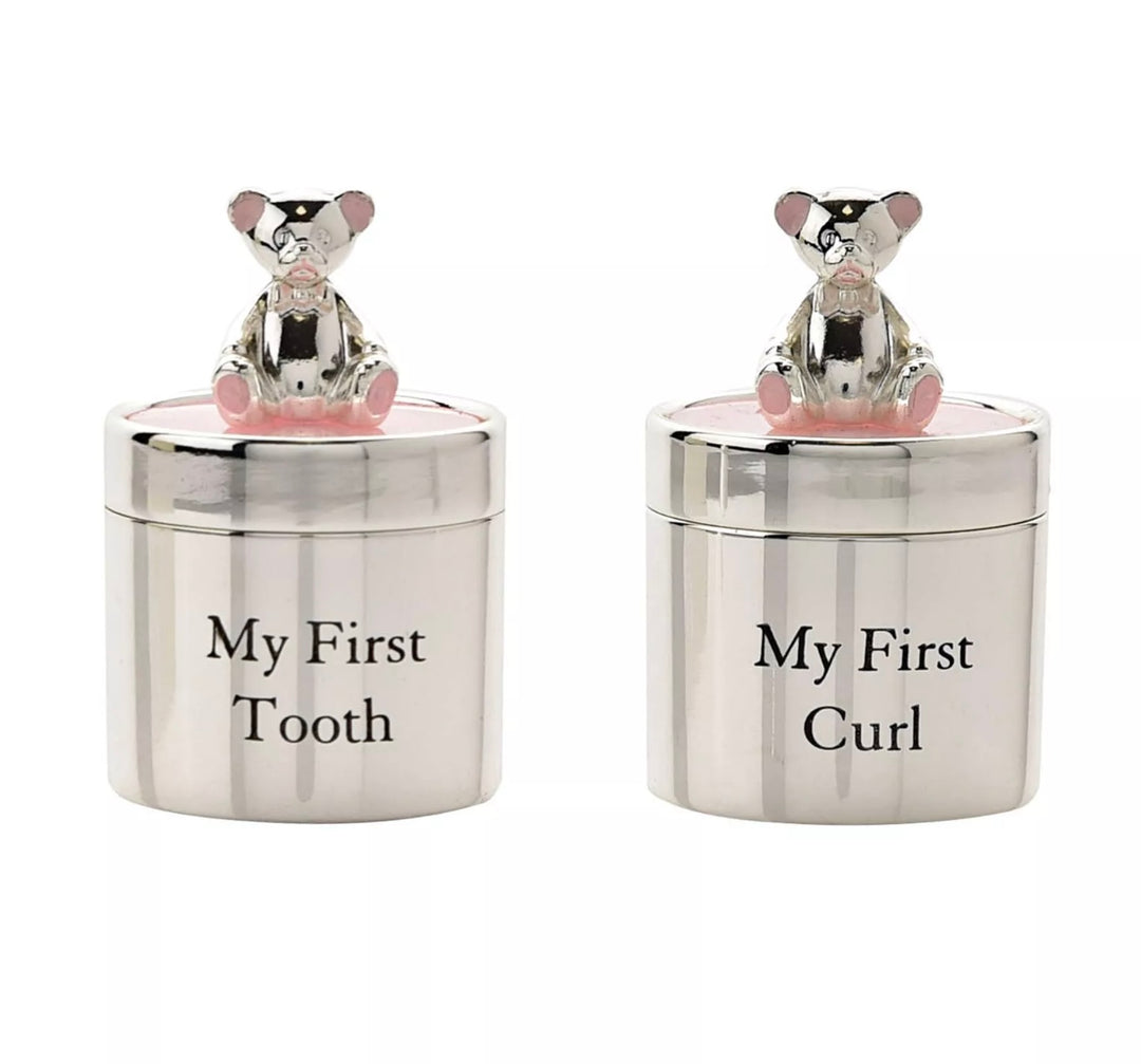 SILVER PLATED FIRST TOOTH & CURL SET PINK