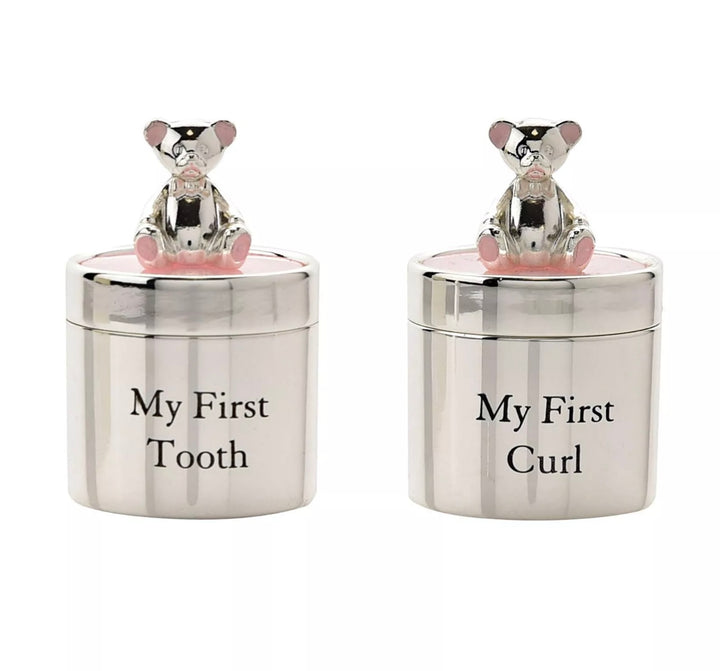SILVER PLATED FIRST TOOTH & CURL SET PINK