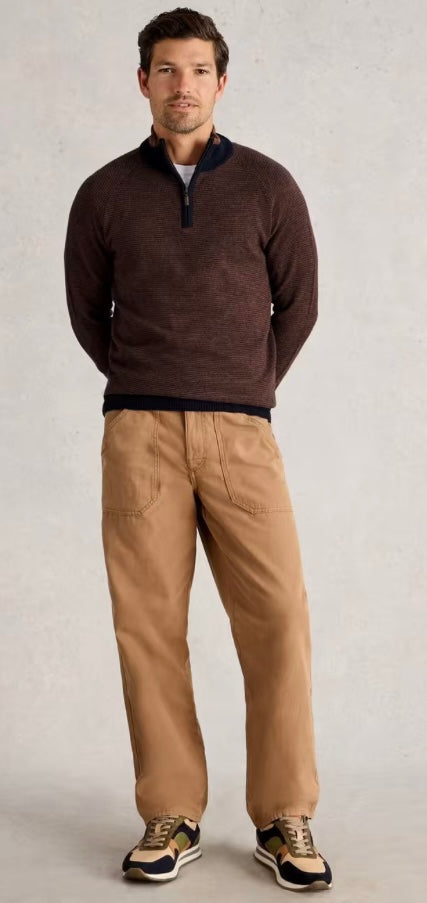 BROWN MULTI NEWPORT MERINO JACQUARD FUNNEL JUMPER