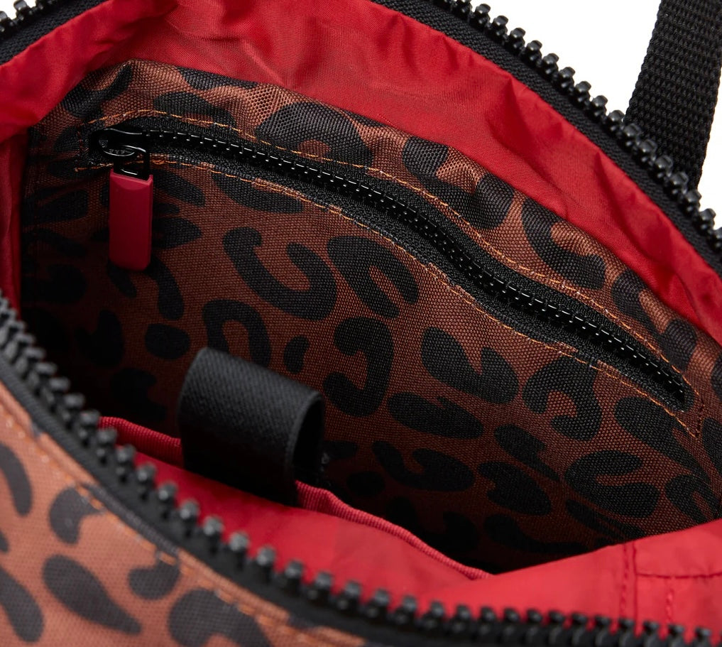 CANFIELD B RECYCLED CANVAS MEDIUM BACKPACK SCARLET LEOPARD