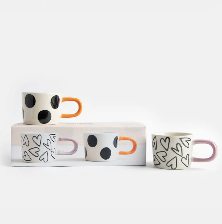 MONO SPOTS & HEARTS SET OF 2 ESPRESSO CUPS