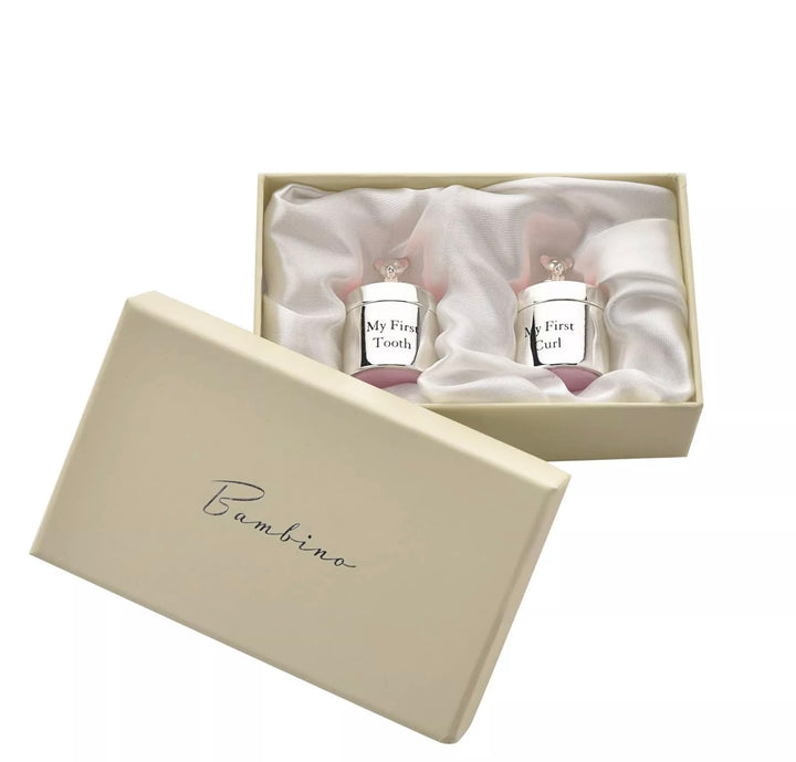 SILVER PLATED FIRST TOOTH & CURL SET PINK