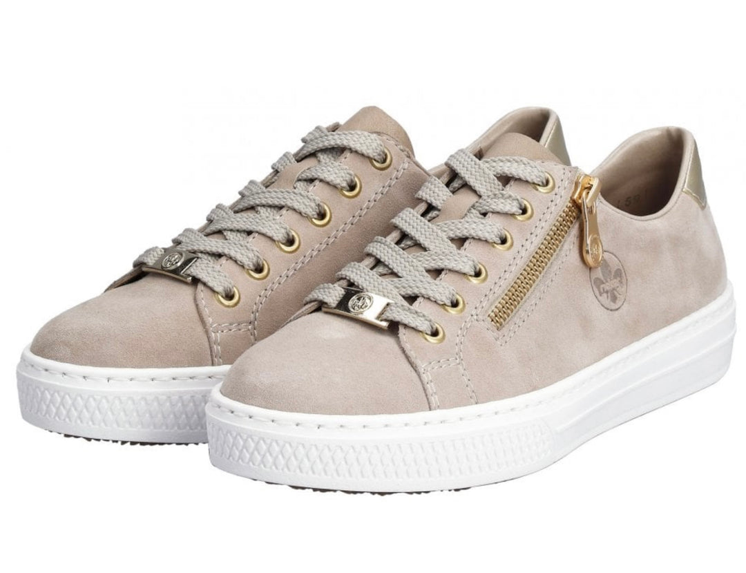 BEIGE LACE UP ZIP DEATIL TRAINER