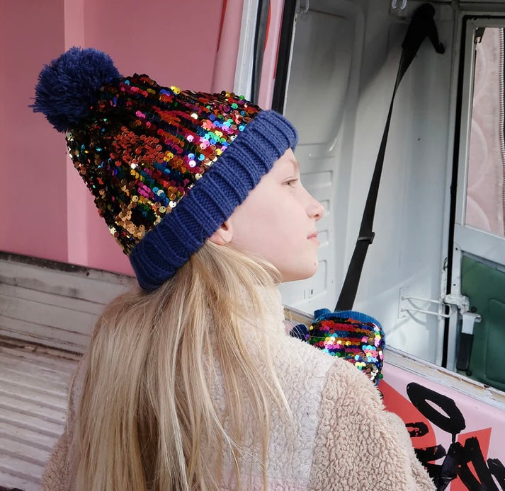RAINBOW SEQUIN KNITTED HAT