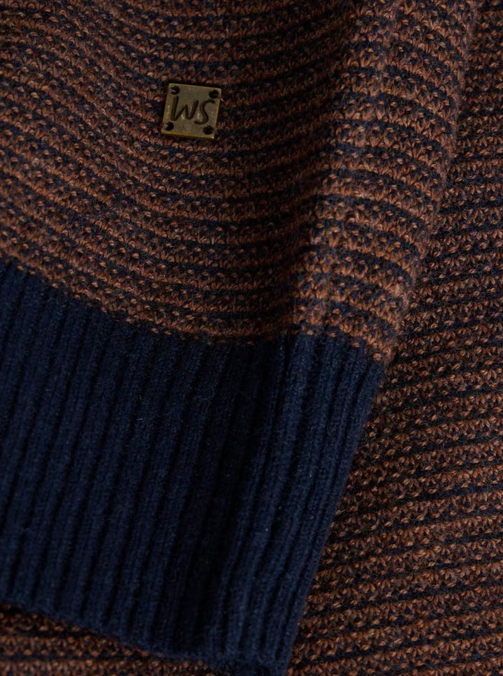 BROWN MULTI NEWPORT MERINO JACQUARD FUNNEL JUMPER