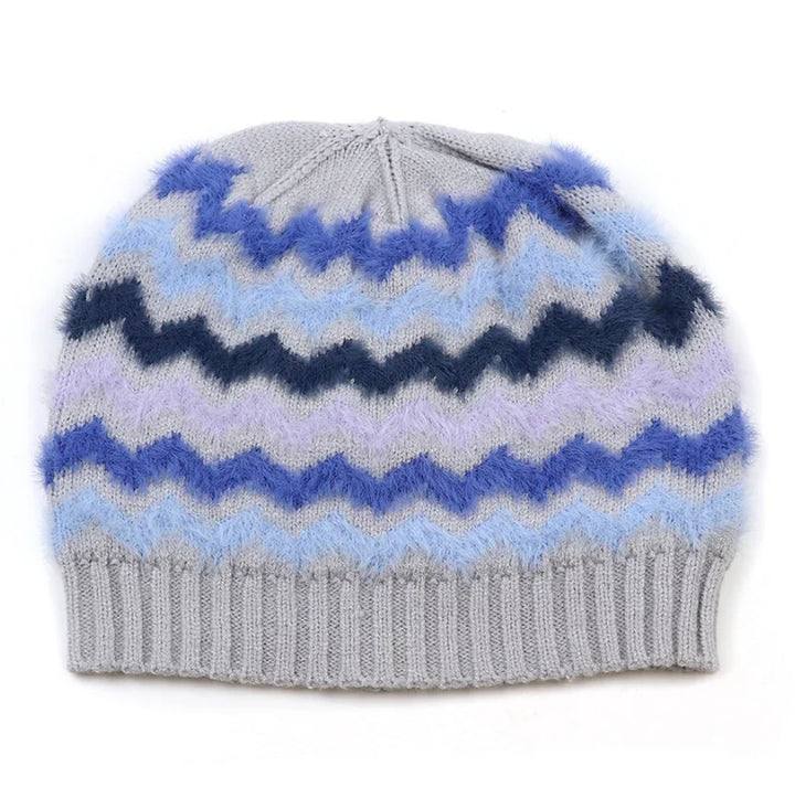 BLUE & GREY MIX CHEVRON BEANIE HAT