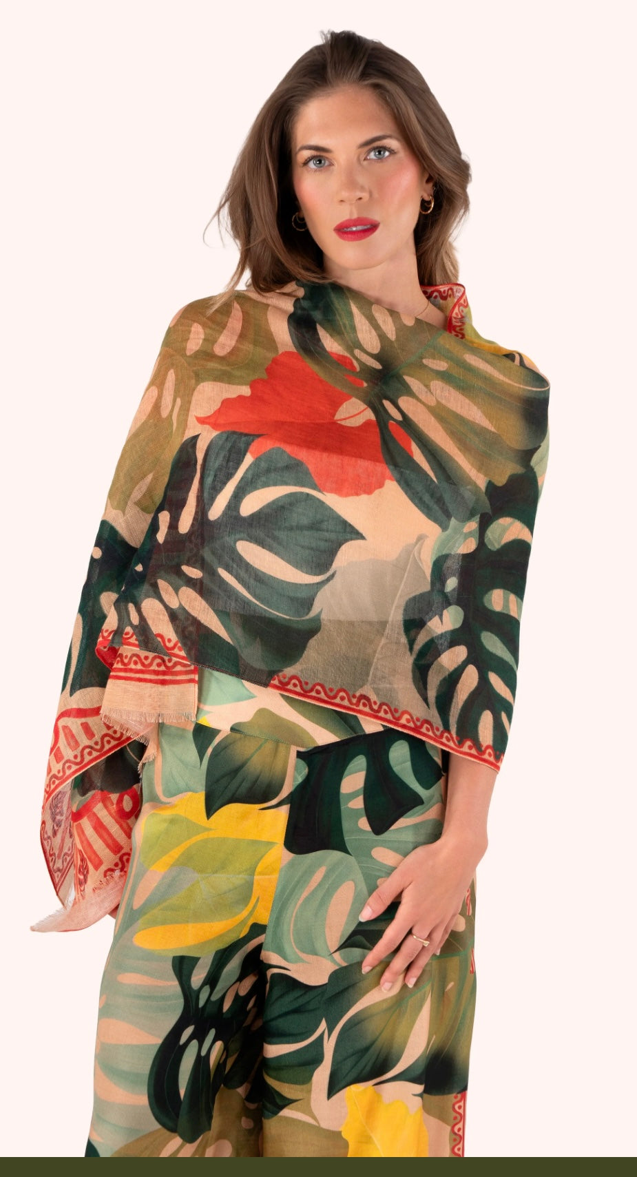 EXOTIC LEAVES LINEN/COTTON MIX SCARF