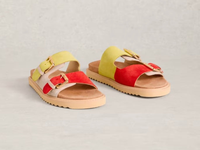 SILVER METALLIC MULTI PATTY FOOTBED SANDAL