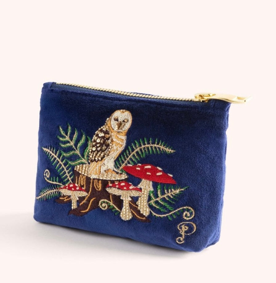 VELVET MINI POUCH OWL NAVY