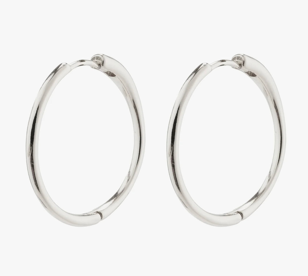 CHARM RECYCLED LARGE SILVER PLATED HOOP EARRINGS