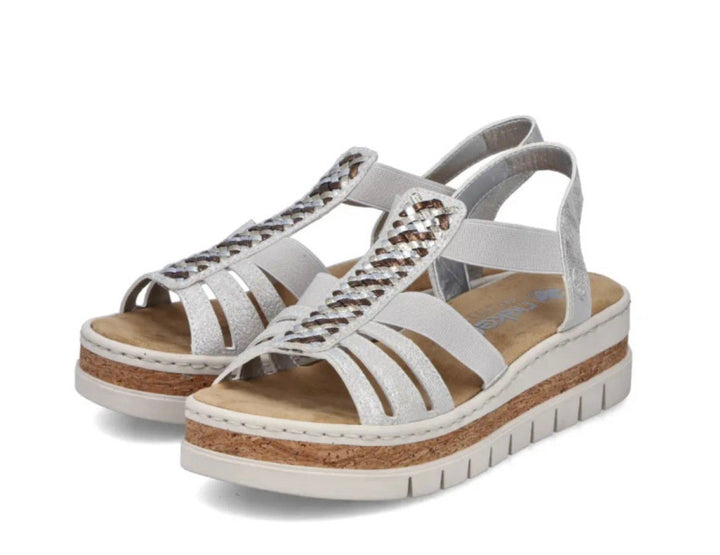 Rieker Women's Silver Wedge Sandals V4918-90