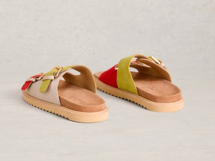 SILVER METALLIC MULTI PATTY FOOTBED SANDAL