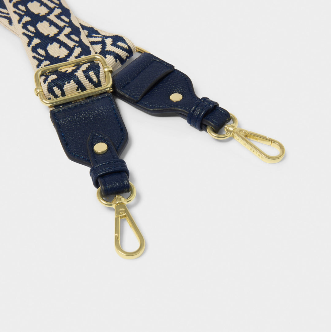 ABSTRACT CANVAS BAG STRAP IN MIDNIGHT BLUE