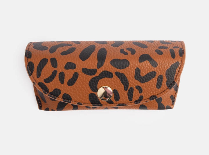 TAN LEOPARD FLAP GLASSES CASE