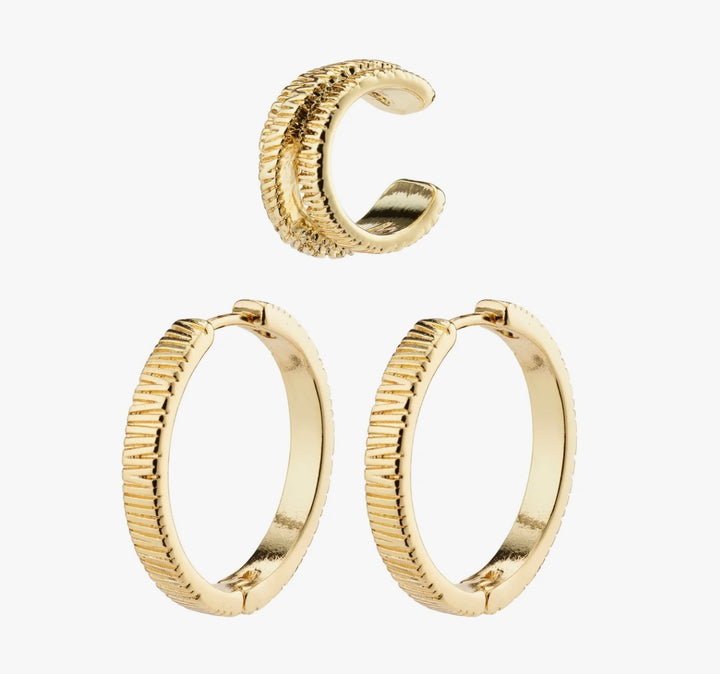 CARE RECYCLED GOLD PLATED SEMI-HOOP & CUFF EARRINGS SET