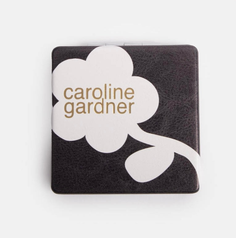 CHARCOAL MONO FLOWER SQUARE POCKET MIRROR