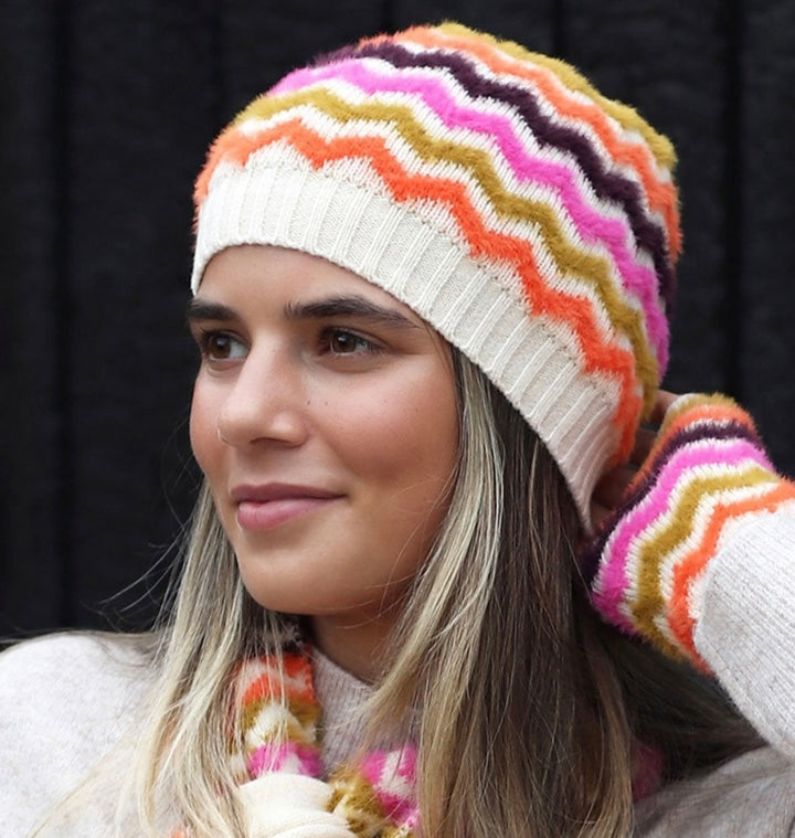 AUTUMN BRIGHT CHEVRON BEANIE HAT